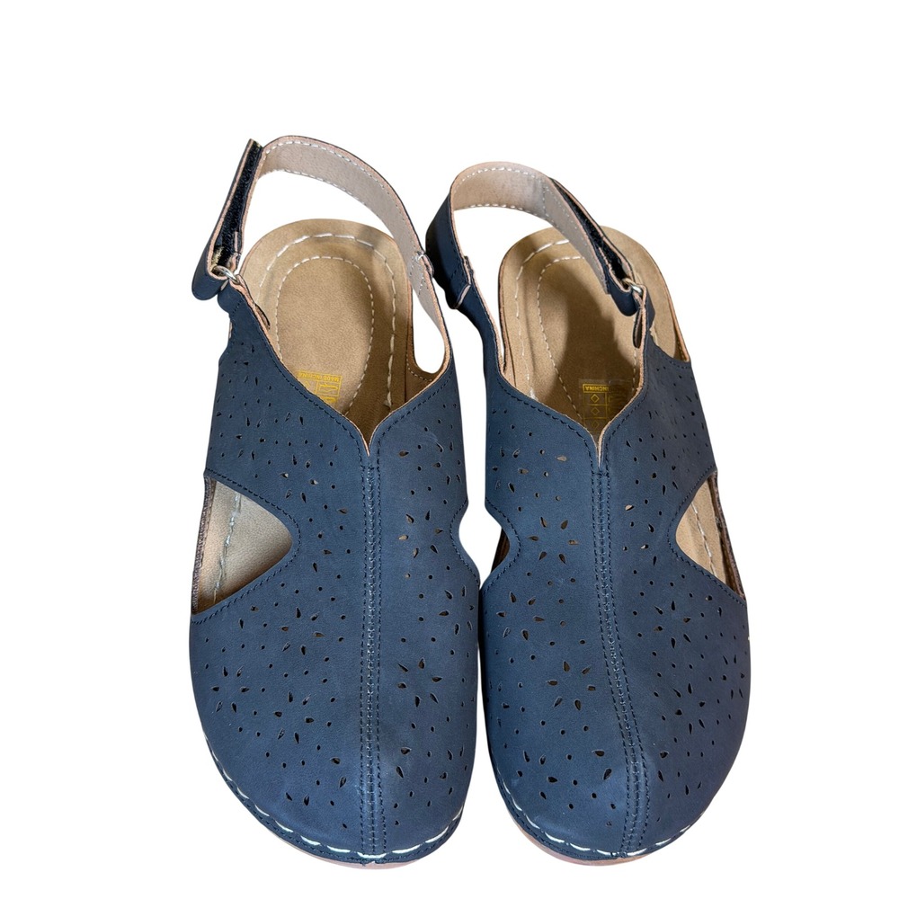 Black Laser Cut Wedge Sandals‎ Slingback Comfort Shoes Floral Perforated